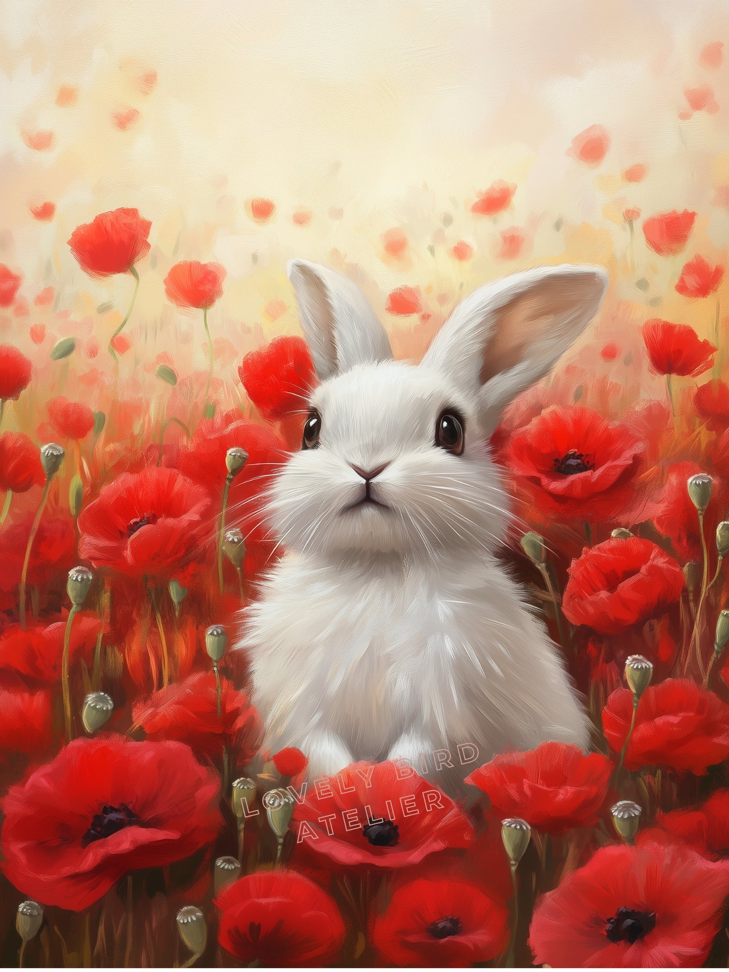 Affiche Lapin Blanc & Coquelicots - Atelier Les Jolies Choses