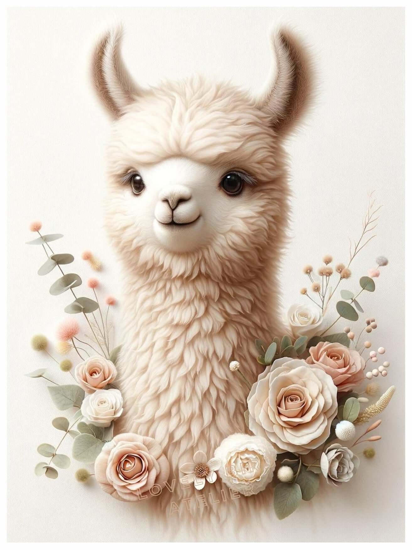 Affiche Lama & Fleurs - Atelier Les Jolies Choses