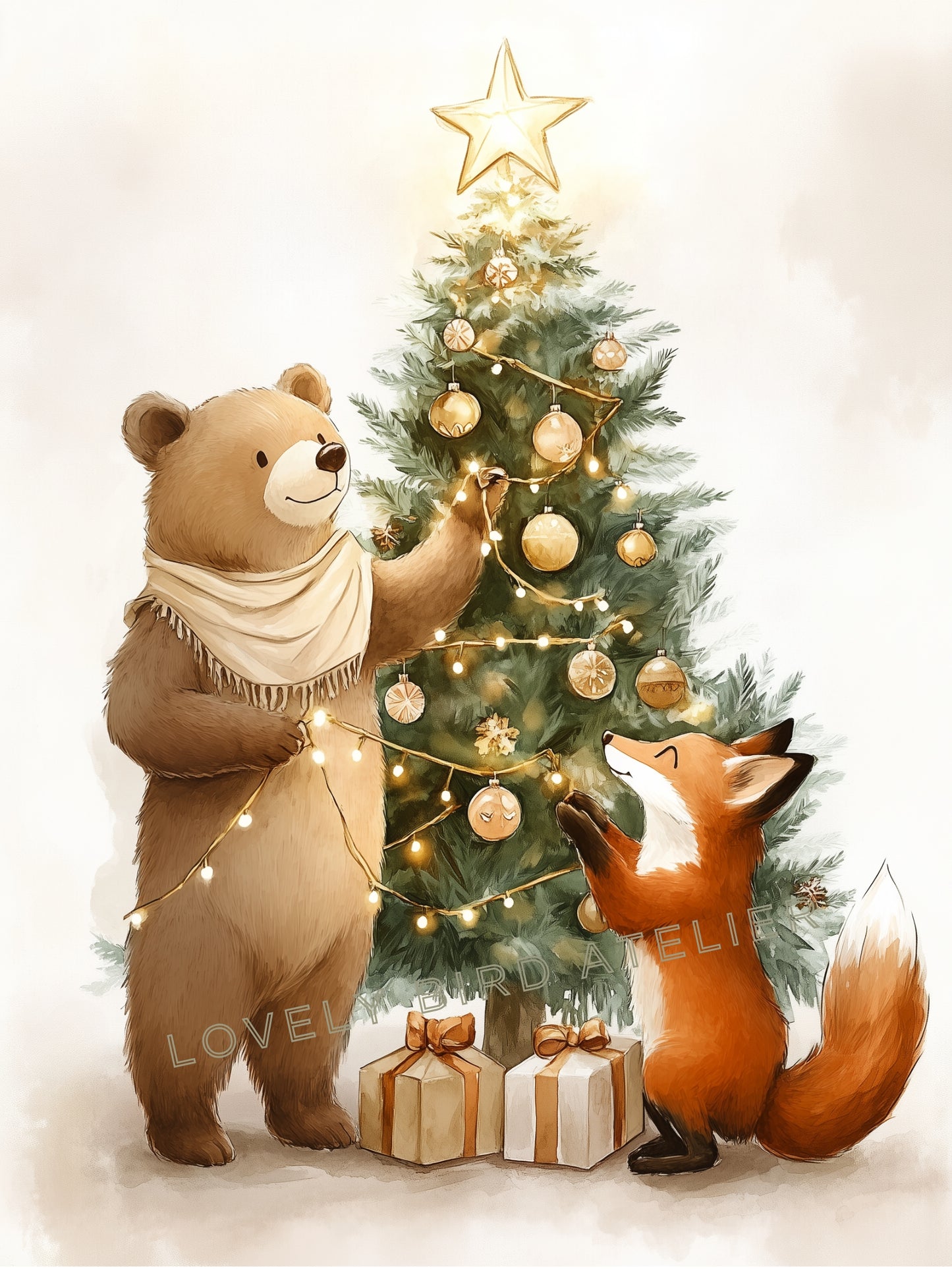 Affiche Renard & Ours - Sapin de Noël - Atelier Les Jolies Choses