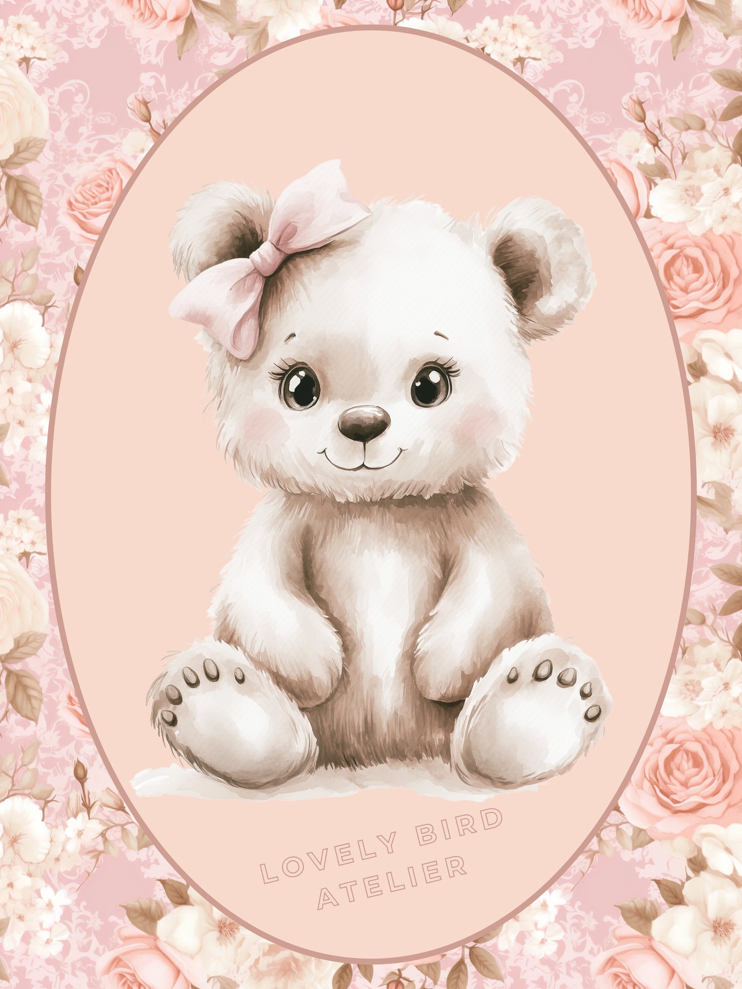 Affiche Bébé Ours & Motif Fleurs - Atelier Les Jolies Choses
