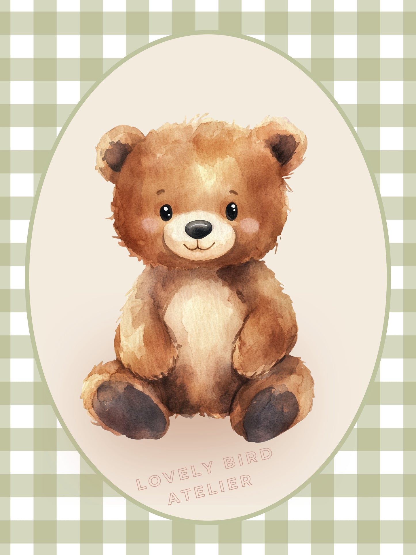 Affiche Bébé Ours & Vichy - Atelier Les Jolies Choses