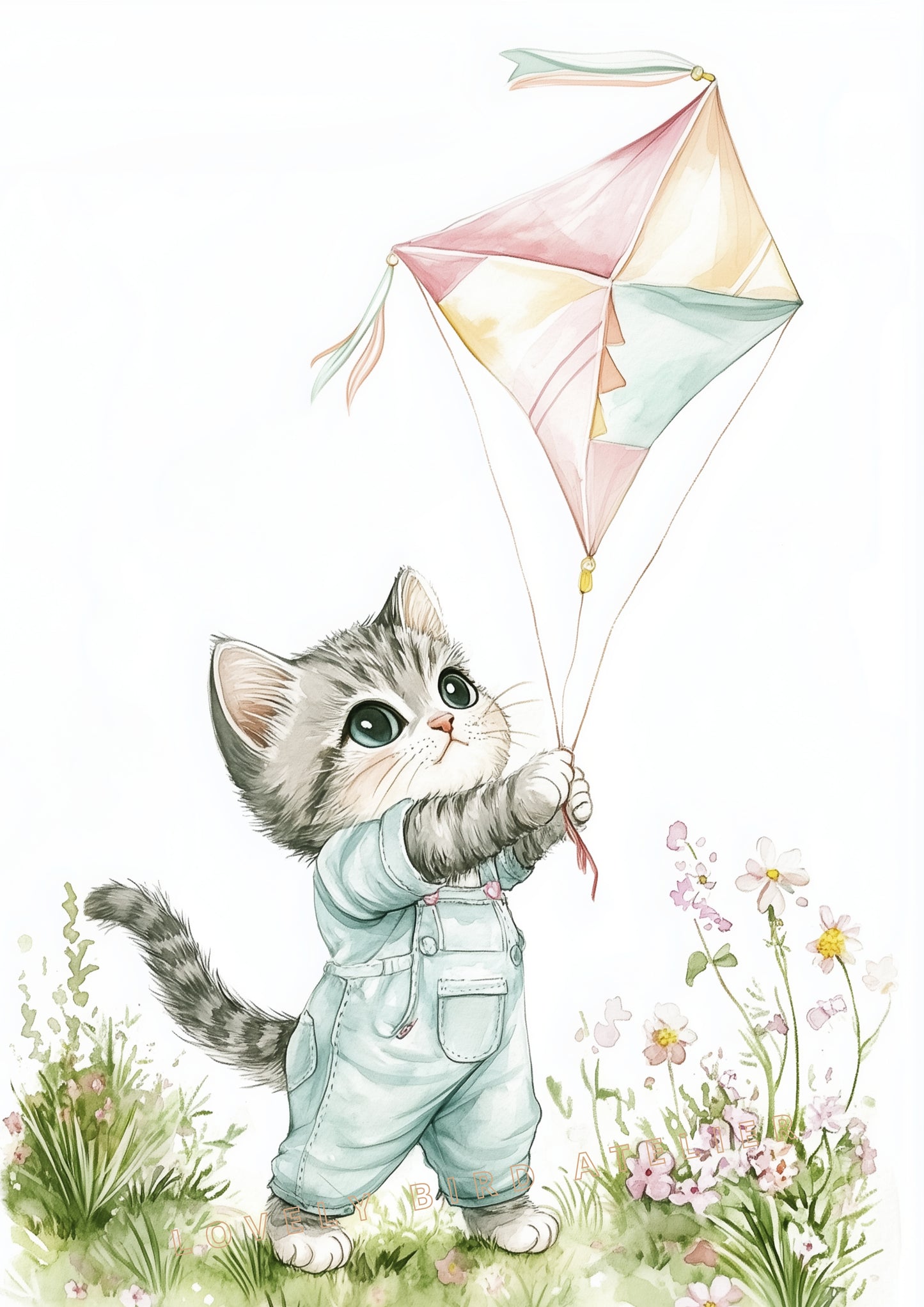 Affiche Chat & Cerf-Volant - Atelier Les Jolies Choses