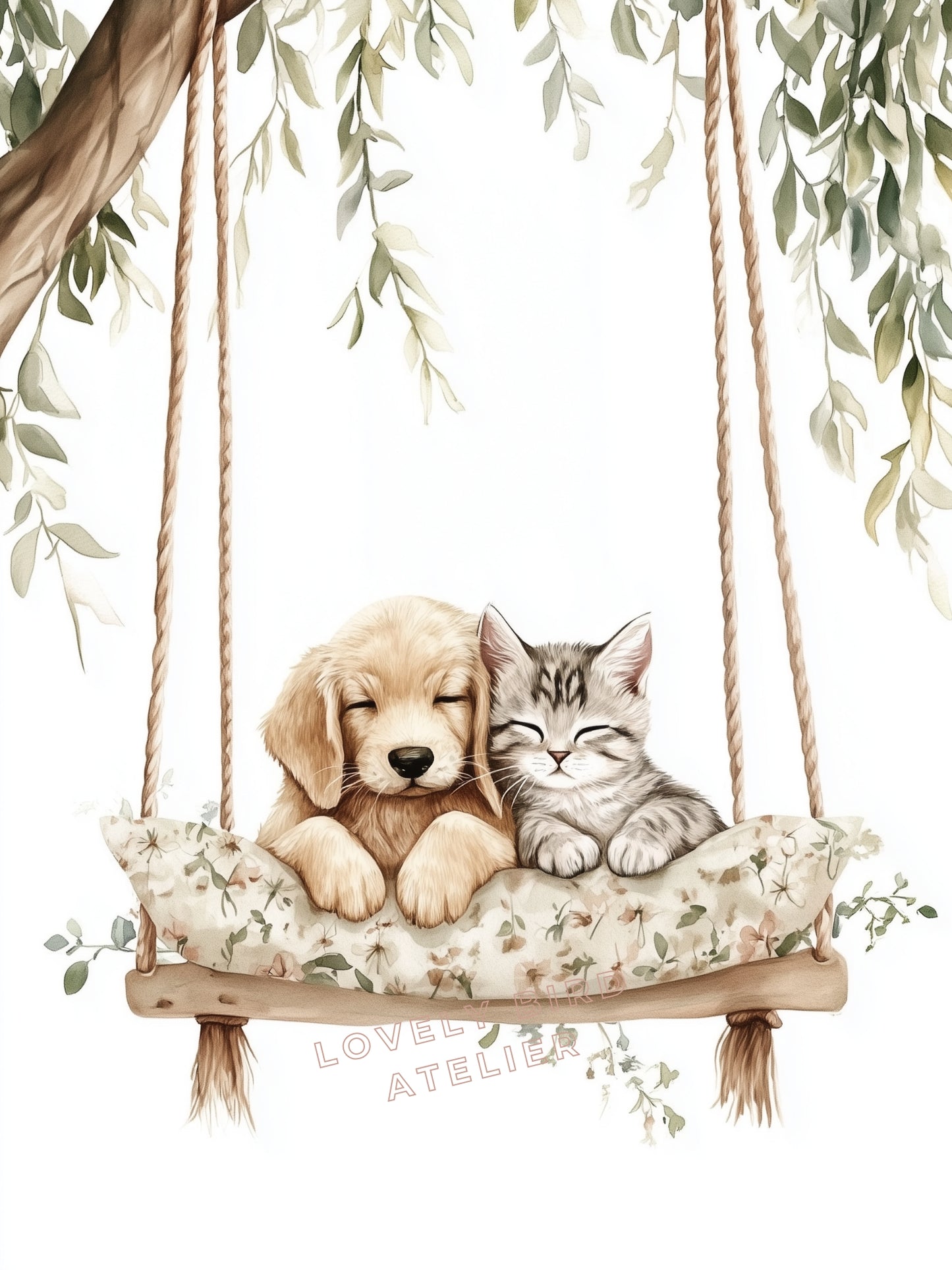Affiche Chat & Chien Balancelle - Atelier Les Jolies Choses