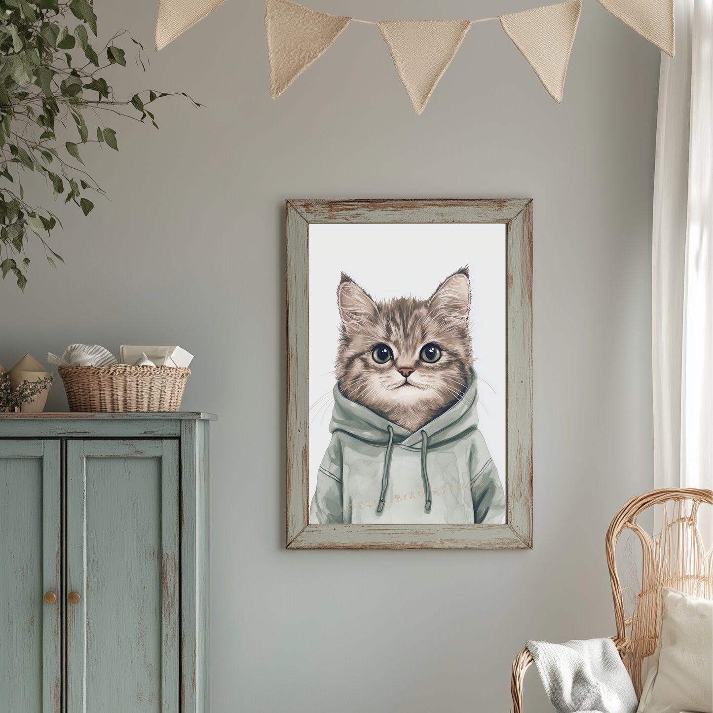 Affiche Chaton & Hoodie Sauge - Atelier Les Jolies Choses