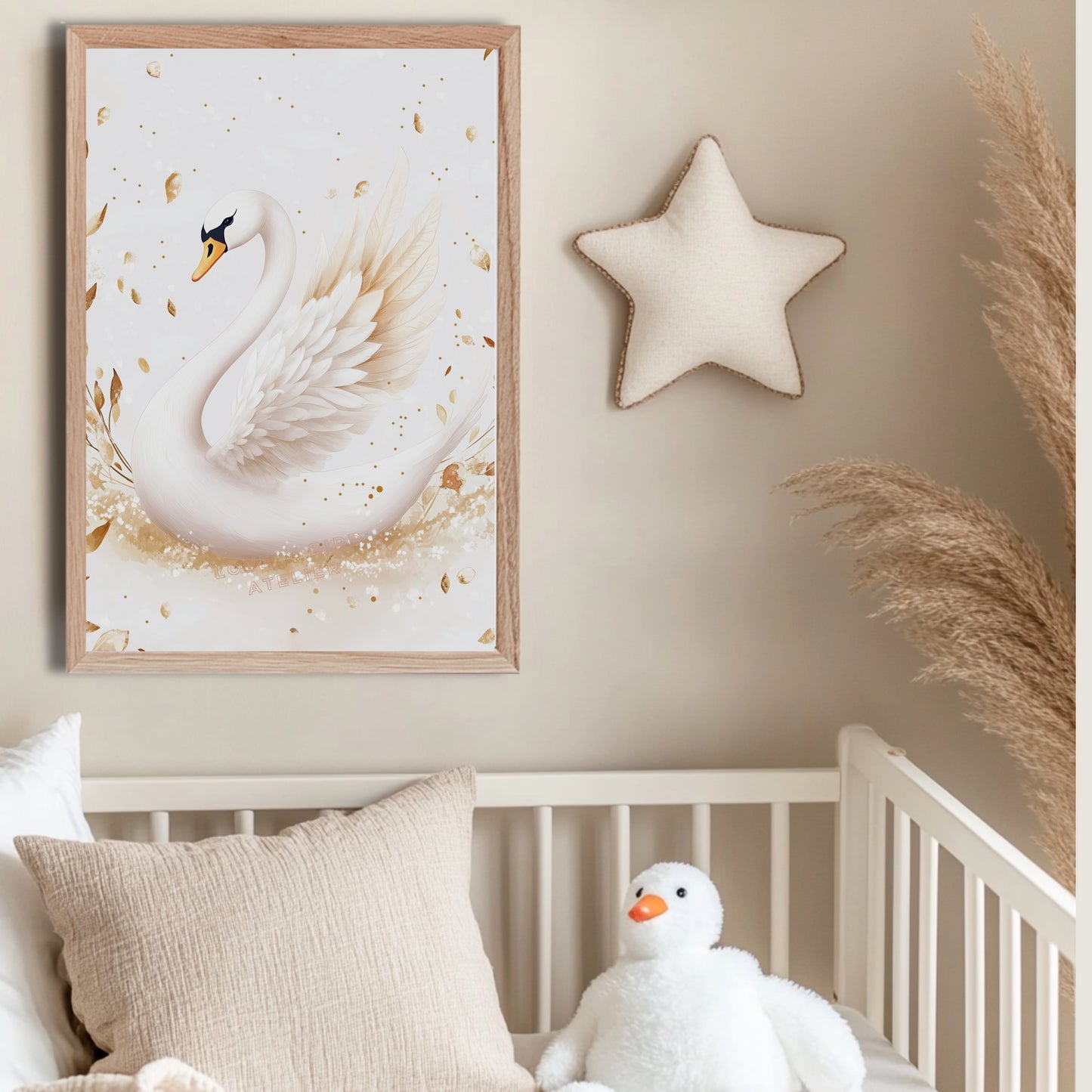 Affiche Cygne & Feuilles D'or - Atelier Les Jolies Choses