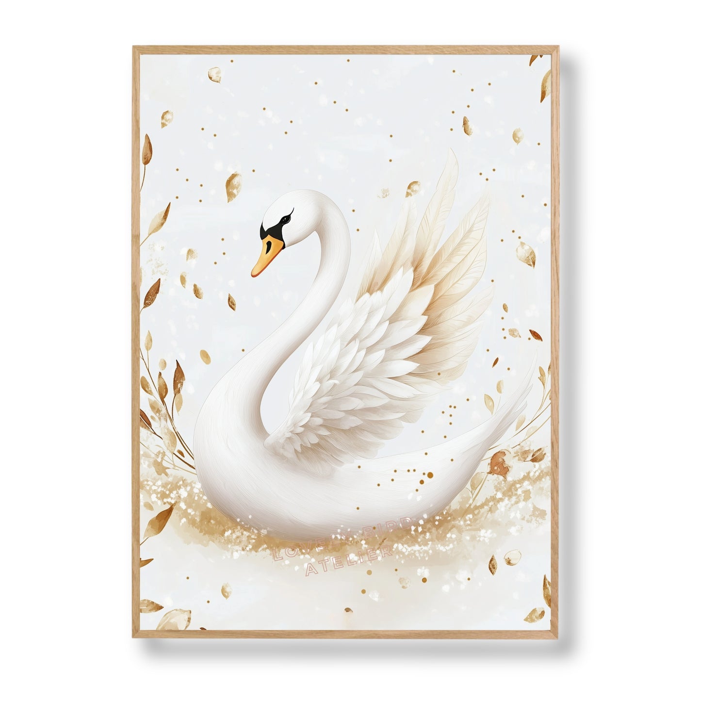 Affiche Cygne & Feuilles D'or - Atelier Les Jolies Choses