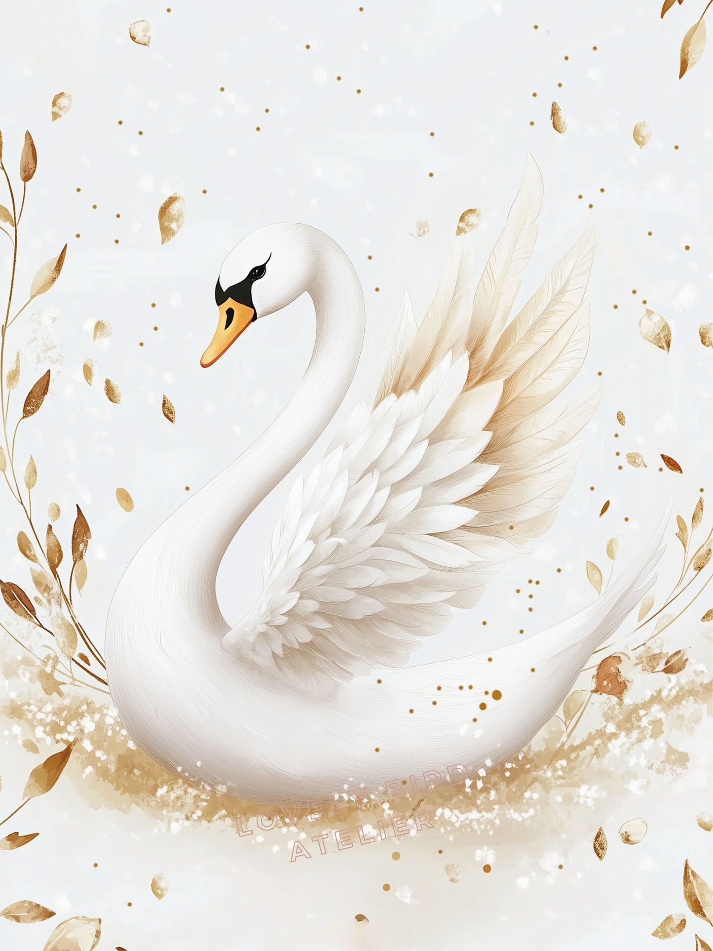 Affiche Cygne & Feuilles D'or - Atelier Les Jolies Choses
