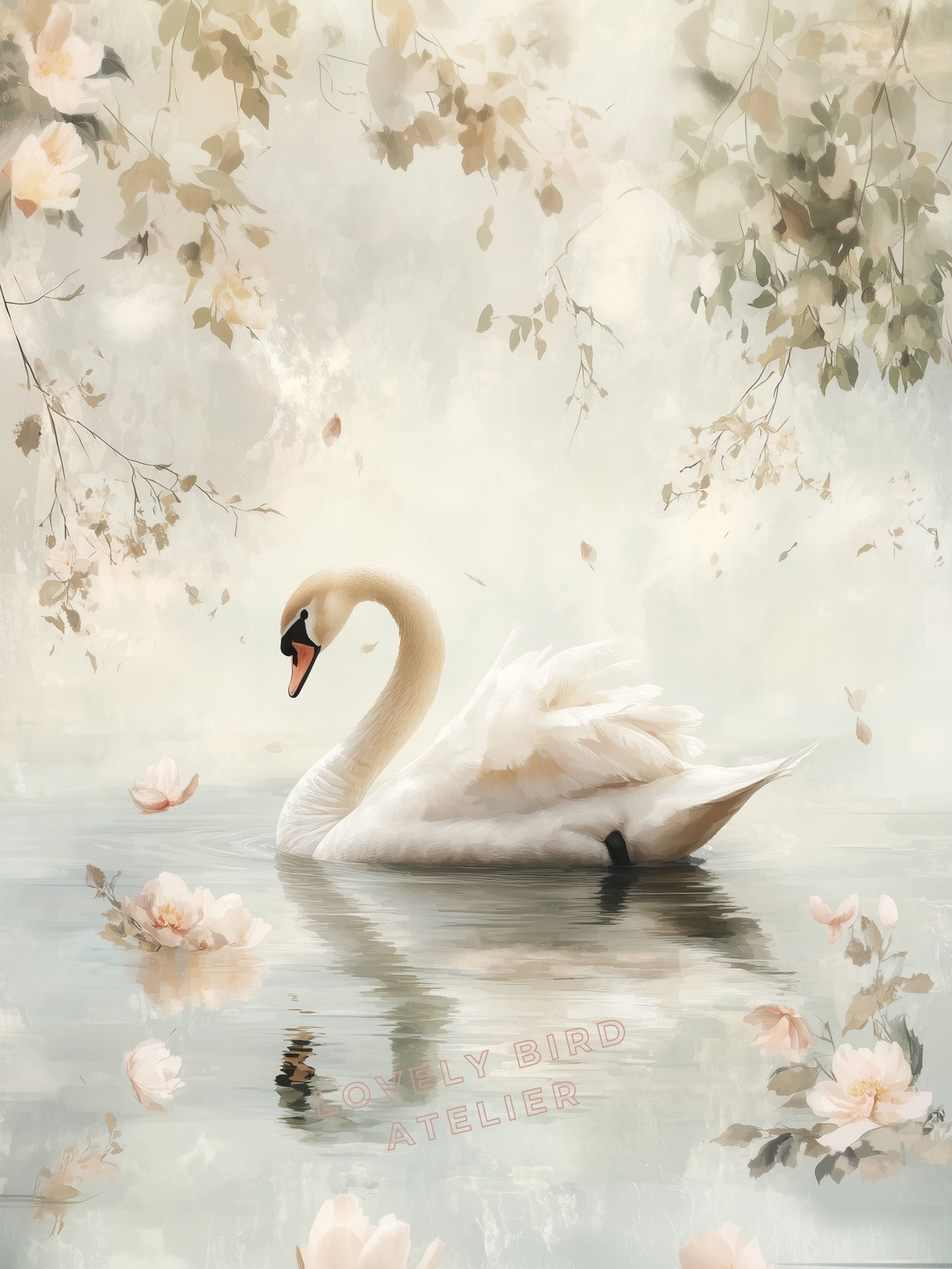 Affiche Cygne & Floraison Pastel - Atelier Les Jolies Choses