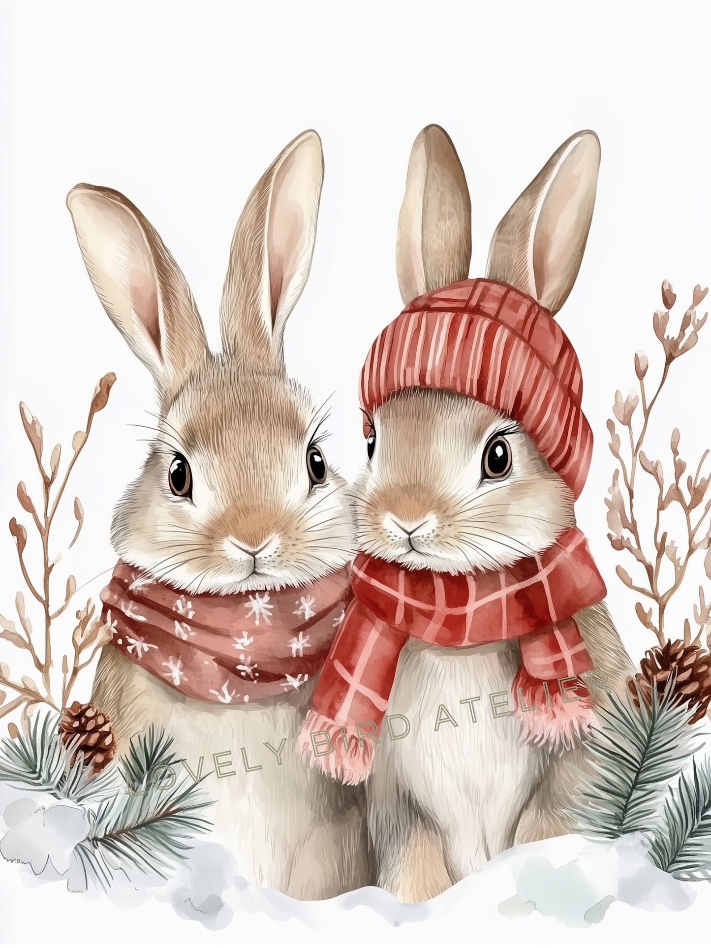 Affiche Duo Lapins En Hiver - Atelier Les Jolies Choses