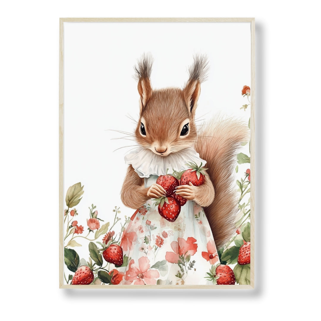 Affiche Ecureuil & Fraises - Atelier Les Jolies Choses