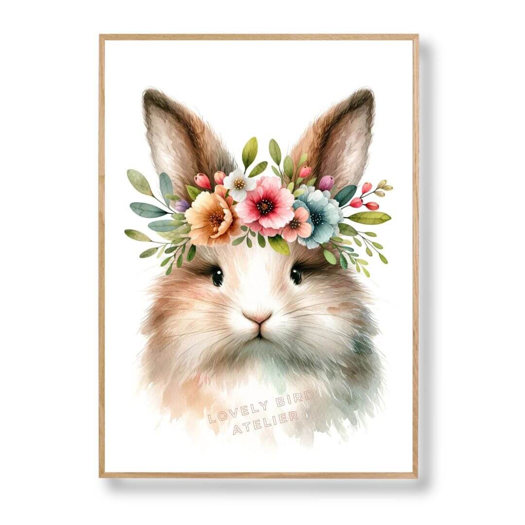 Affiche Lapin Aquarelle & Fleurs - Atelier Les Jolies Choses