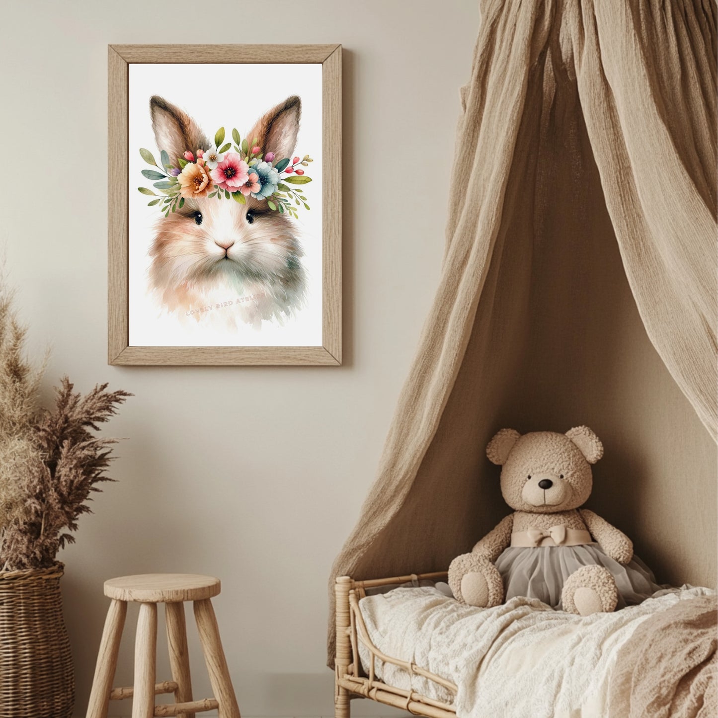 Affiche Lapin Aquarelle & Fleurs - Atelier Les Jolies Choses
