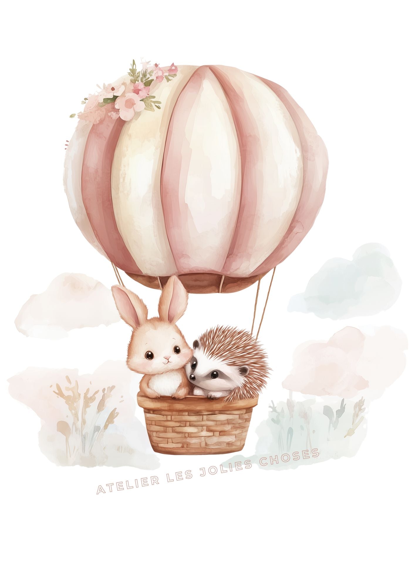 Affiche Lapin - Hérisson & Montgolfière - Atelier Les Jolies Choses