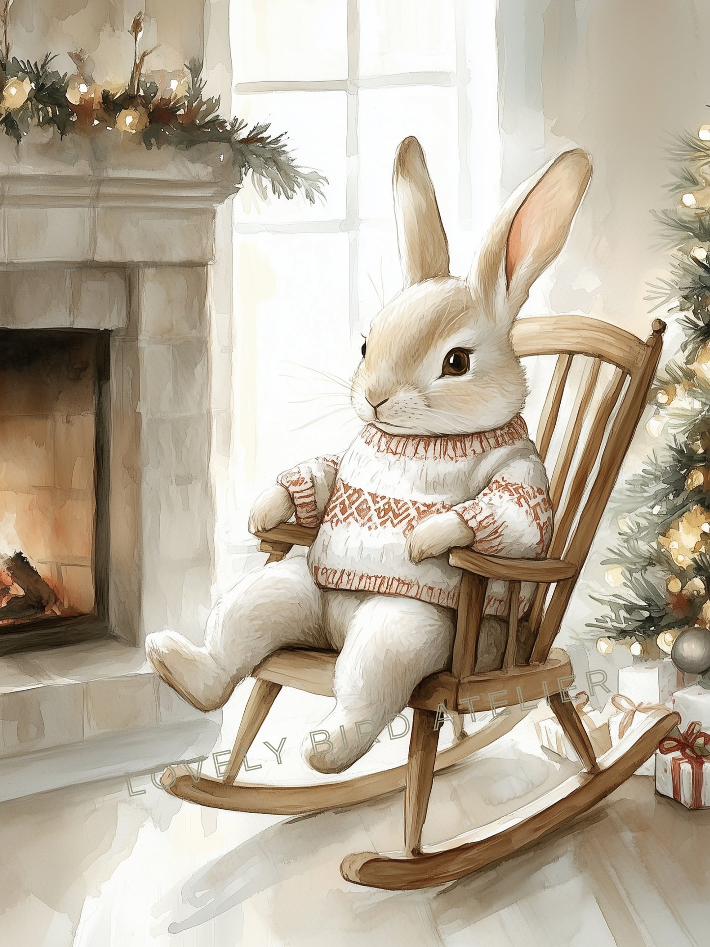 Affiche Lapin sur Rocking Chair - Noël - Atelier Les Jolies Choses