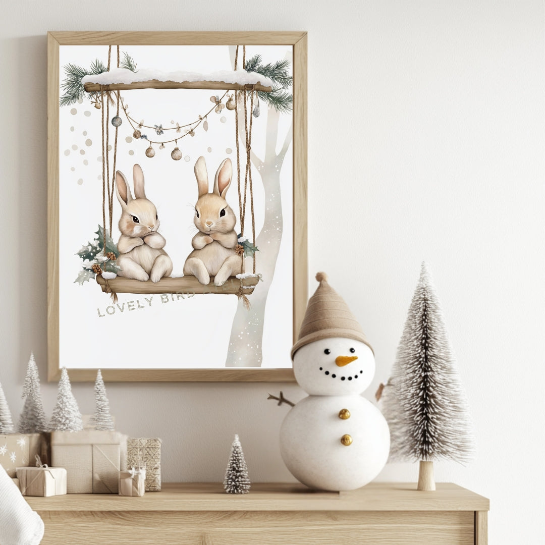 Affiche Lapins & Balançoire Enneigée - Atelier Les Jolies Choses