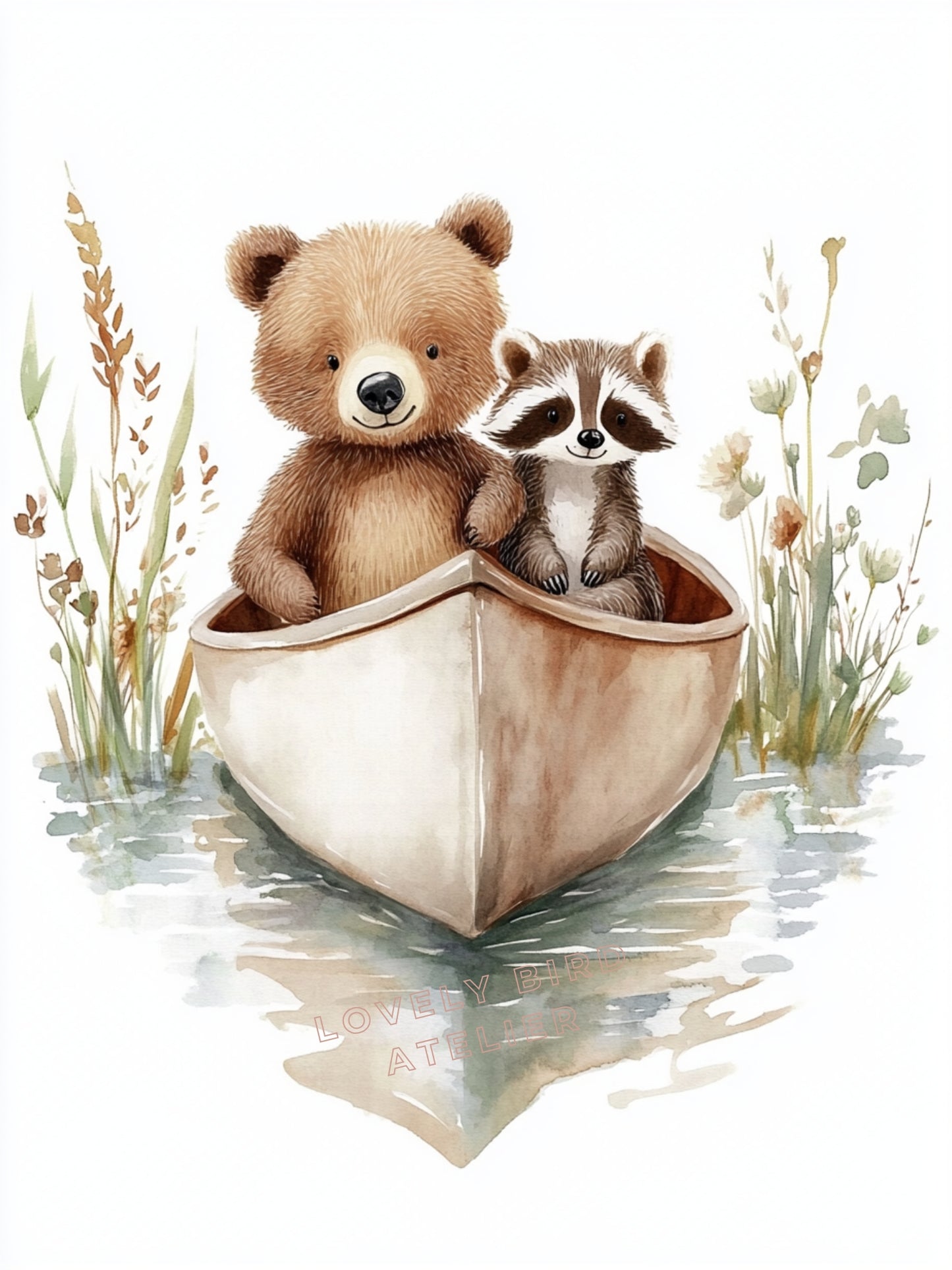 Affiche Ours & Raton Laveur en Canoë - Atelier Les Jolies Choses