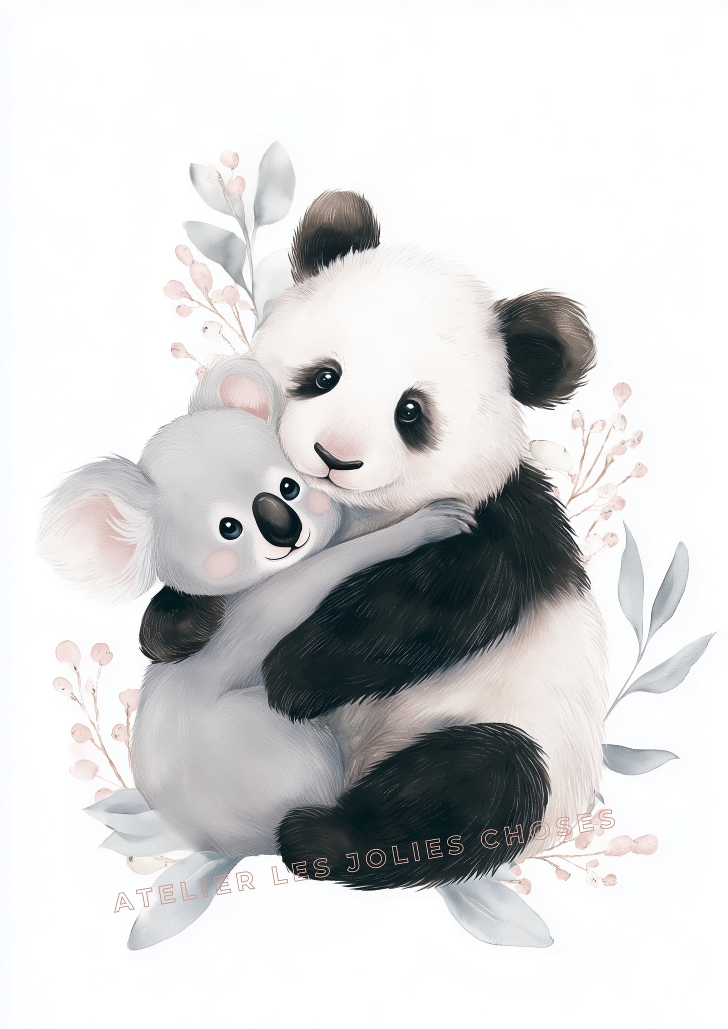 Affiche Panda et Koala - Doux Câlin - Atelier Les Jolies Choses