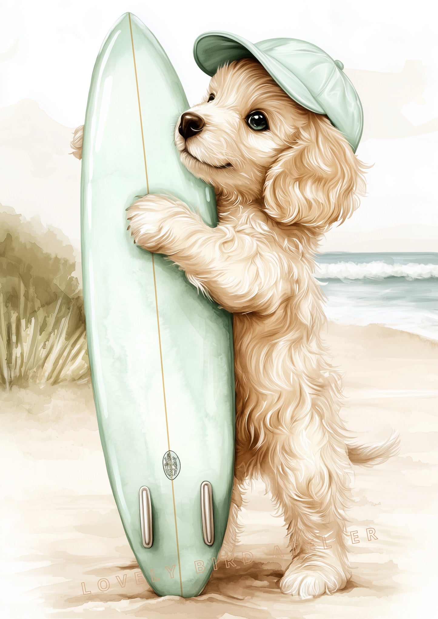 Affiche Petit Chien Surfeur - Atelier Les Jolies Choses
