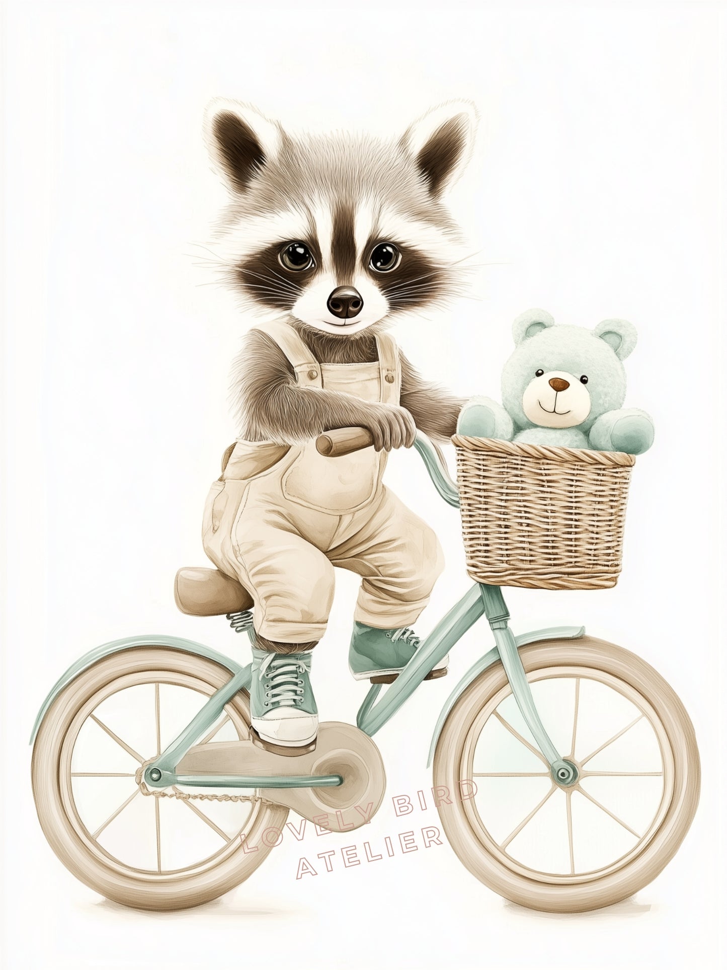 Affiche Raton Laveur & Bicyclette - Atelier Les Jolies Choses