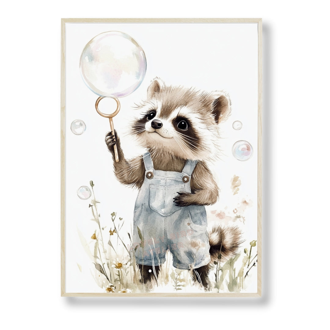 Affiche Raton Laveur & Bulles - Atelier Les Jolies Choses