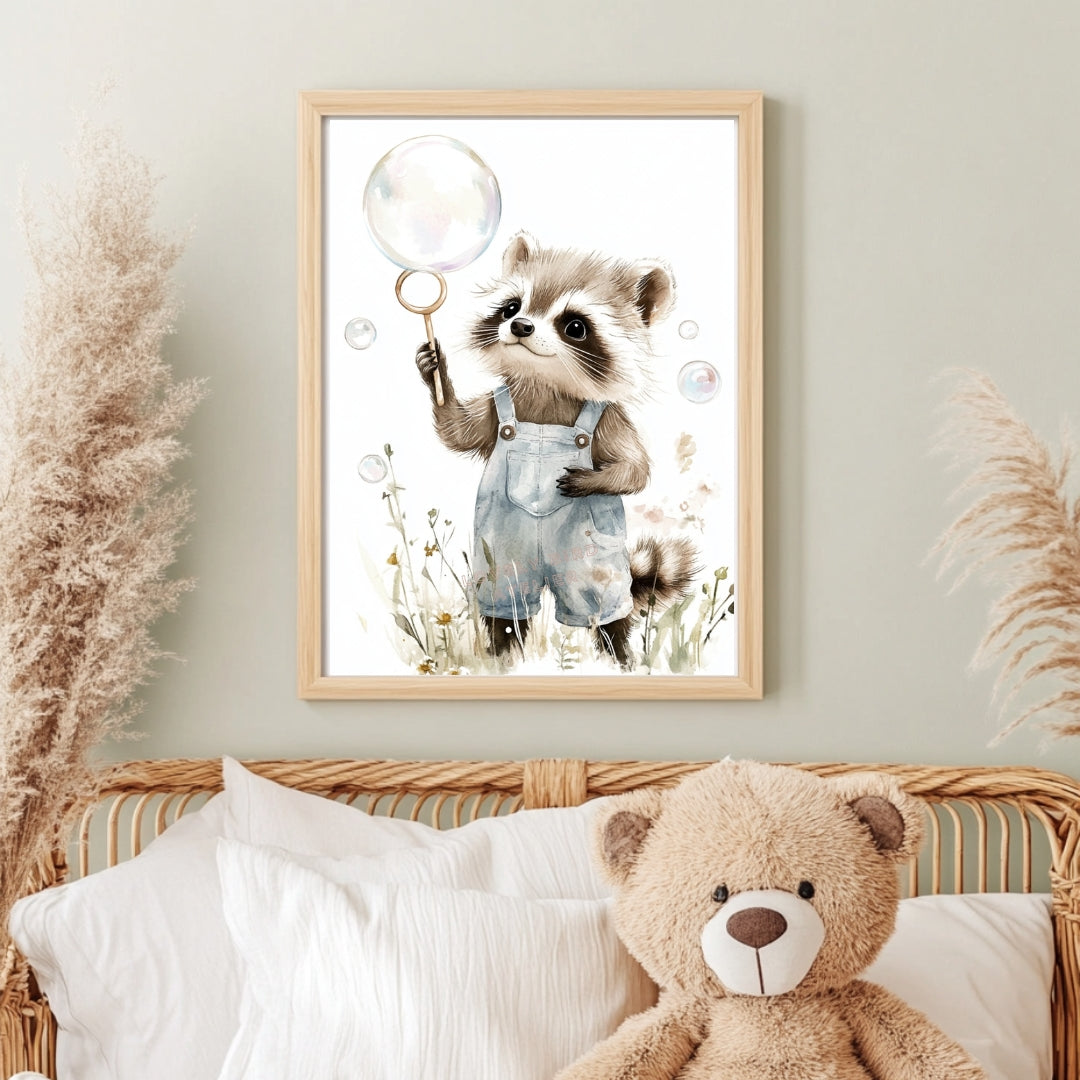 Affiche Raton Laveur & Bulles - Atelier Les Jolies Choses