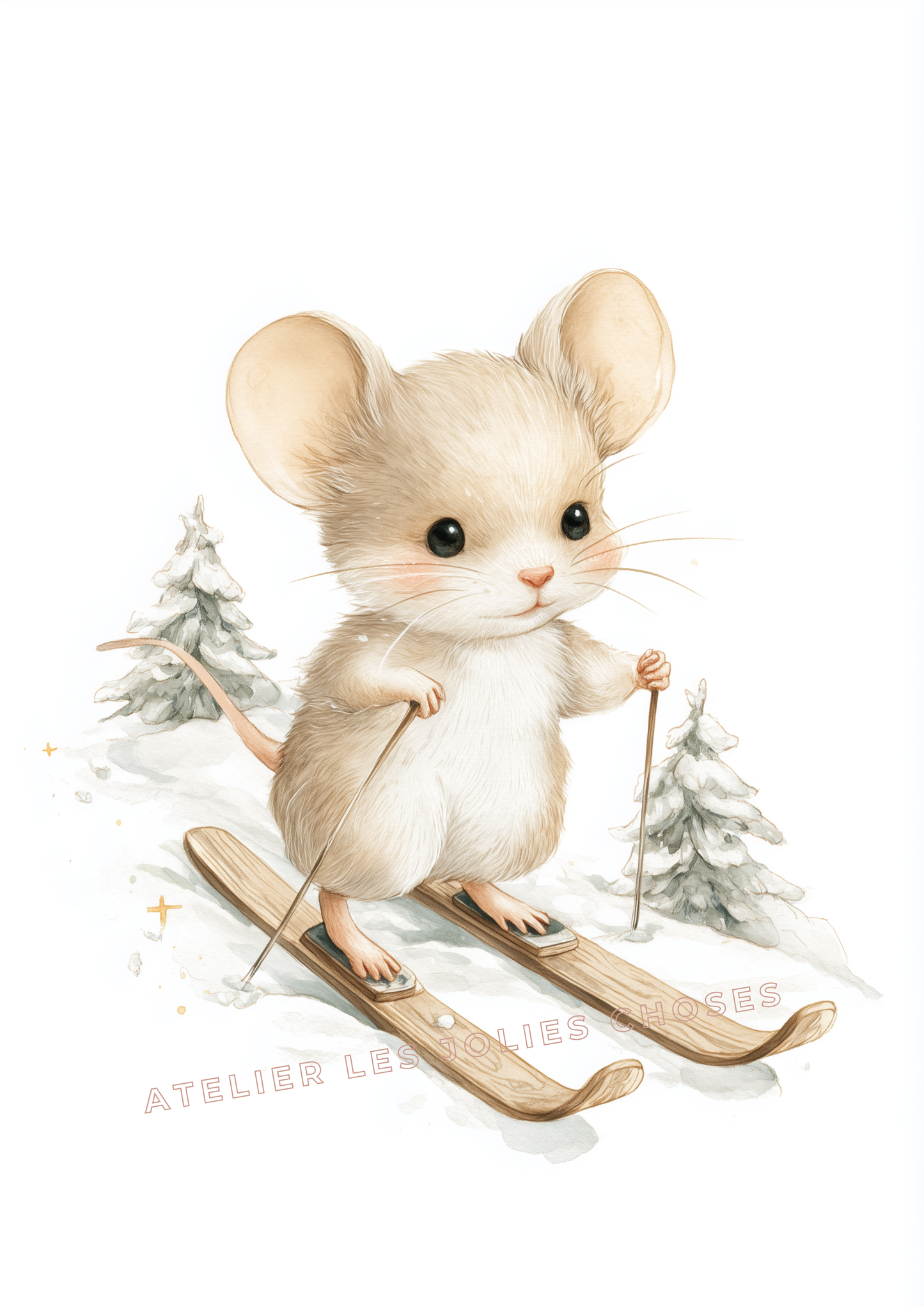 Affiche Souris – Petite skieuse de l’hiver - Atelier Les Jolies Choses