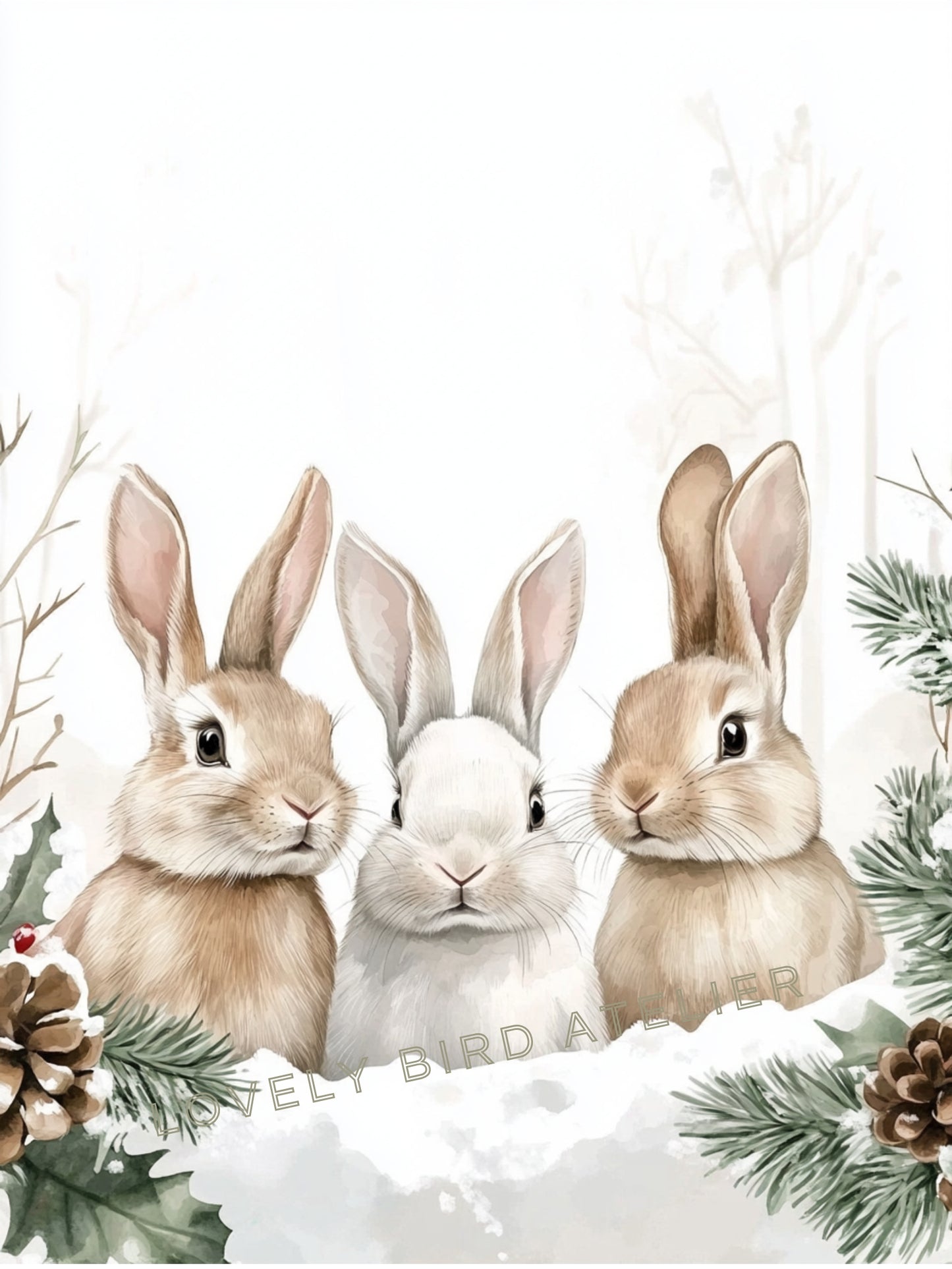 Affiche Trio Lapins & Hiver - Atelier Les Jolies Choses