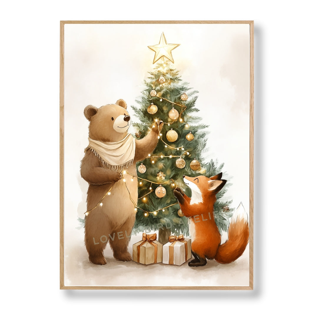 Affiche Renard & Ours - Sapin de Noël - Atelier Les Jolies Choses
