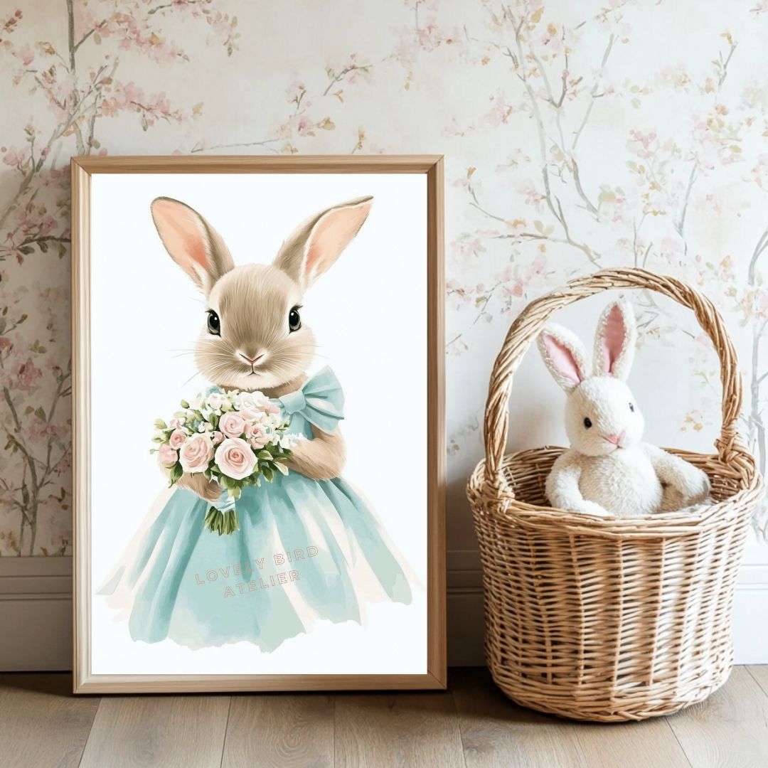 Affiche Lapin & Bouquet - Atelier Les Jolies Choses