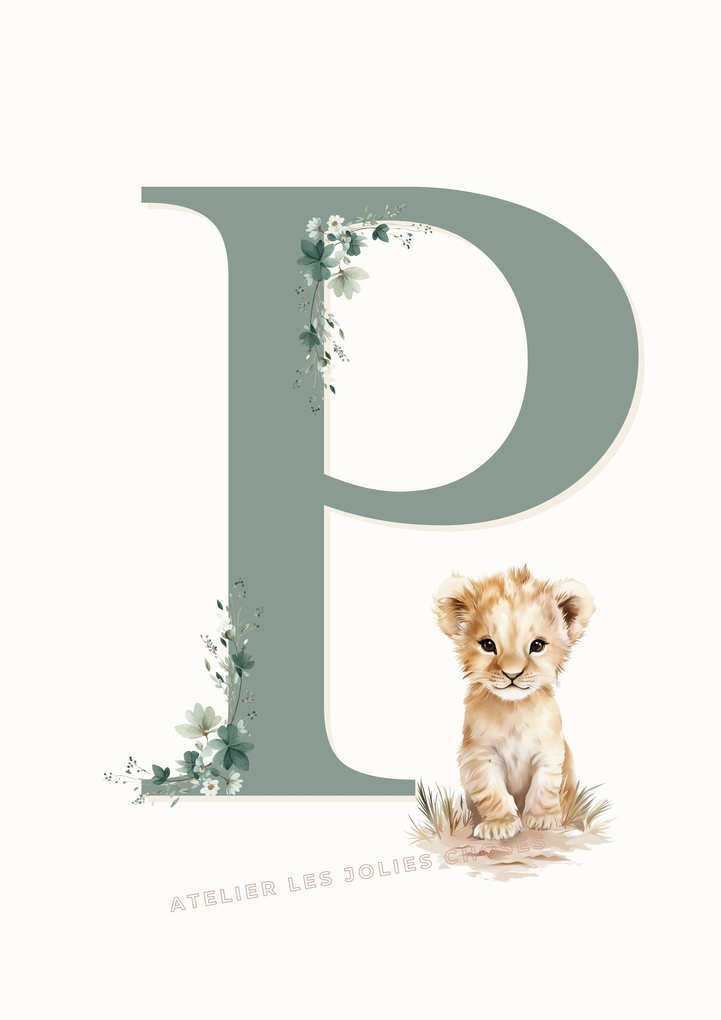 Illustration Lettre P & Lion
