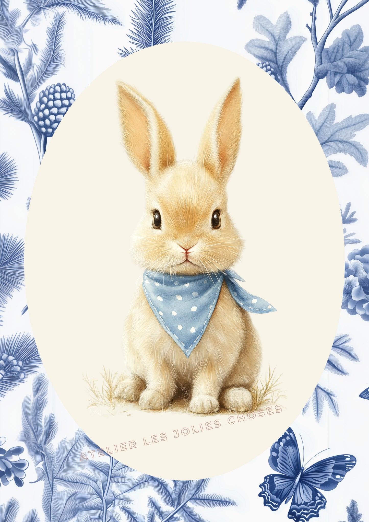Lapin rêveur – Édition toile de Jouy