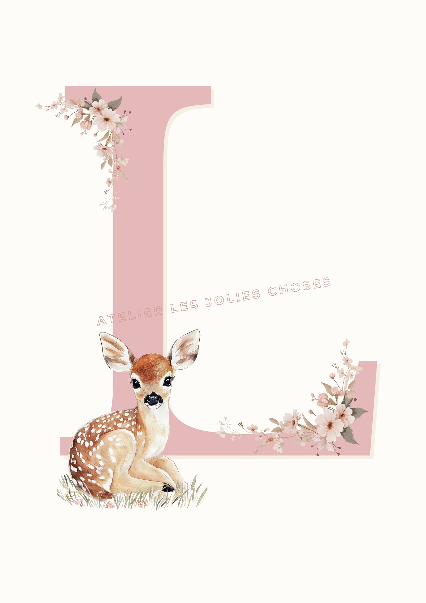 Affiche - Lettre L Rose & Biche