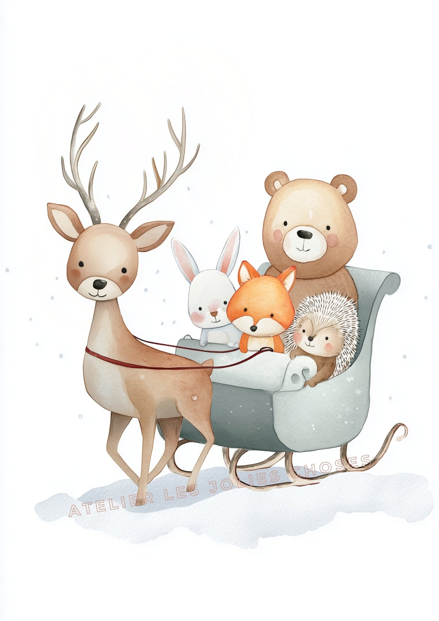 Affiche - Le Traîneau des Copains de la Forêt décoration murale chambre bébé enfant.