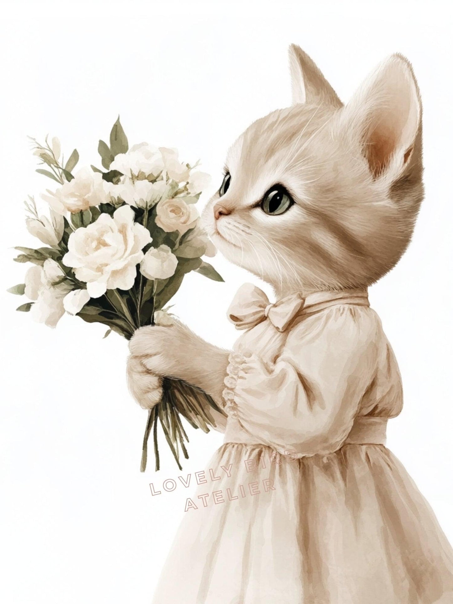 Affiche Chat & Délicates Fleurs décoration murale chambre bébé enfant.