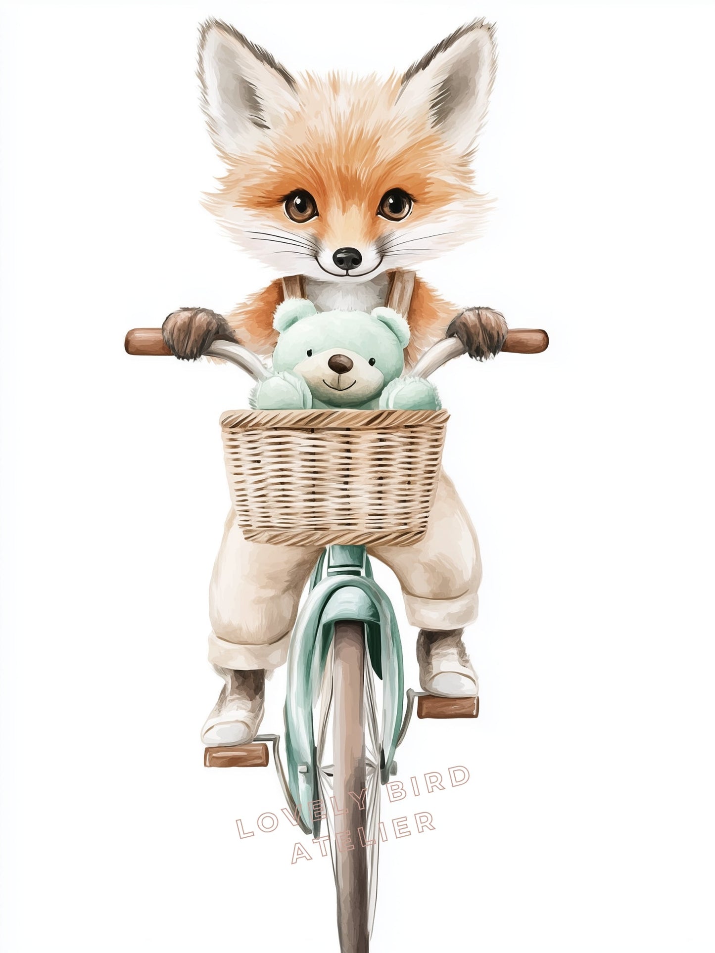 Affiche Renard En Vélo décoration murale chambre bébé enfant