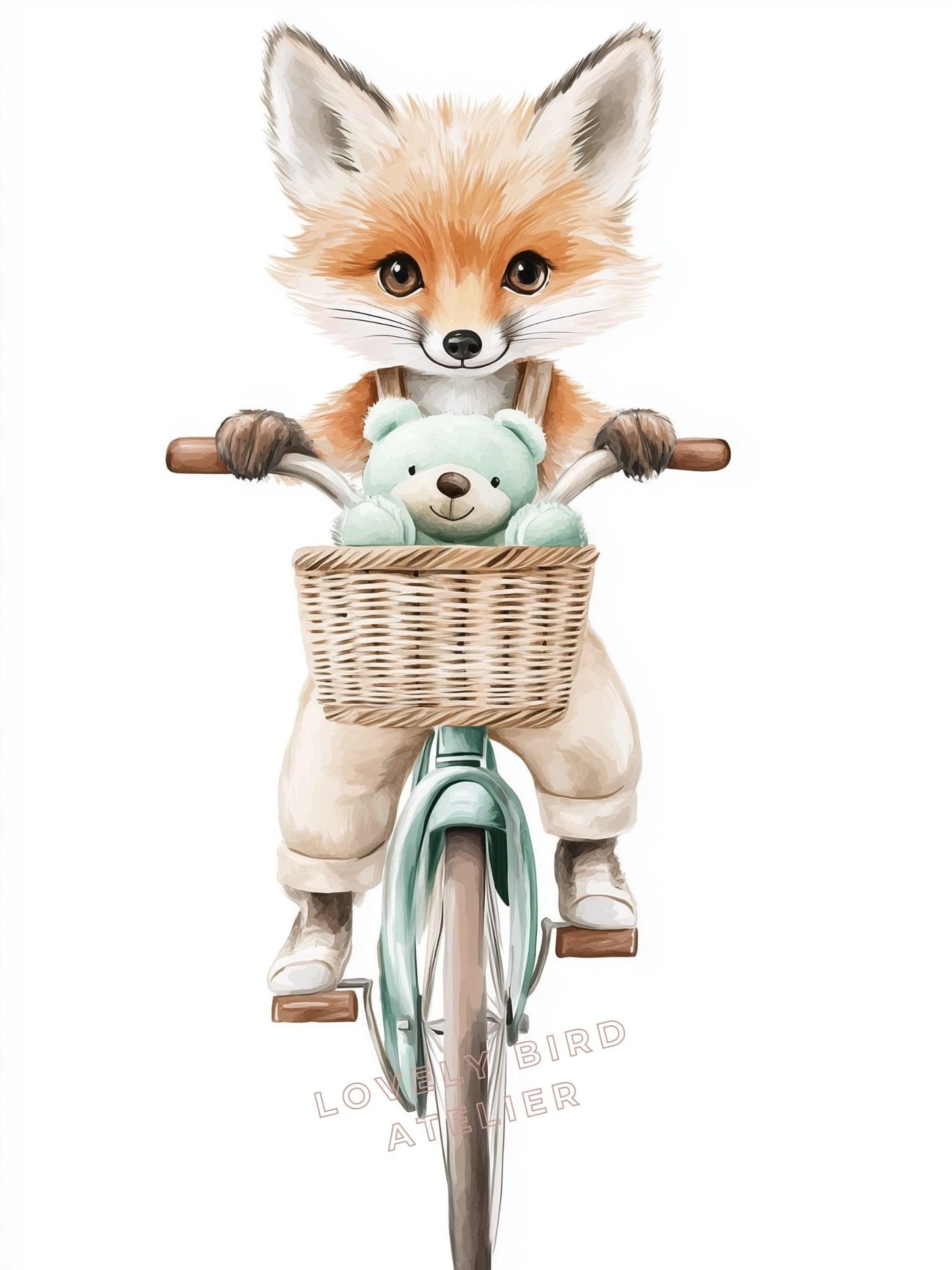 Affiche Renard En Vélo décoration murale chambre bébé enfant.