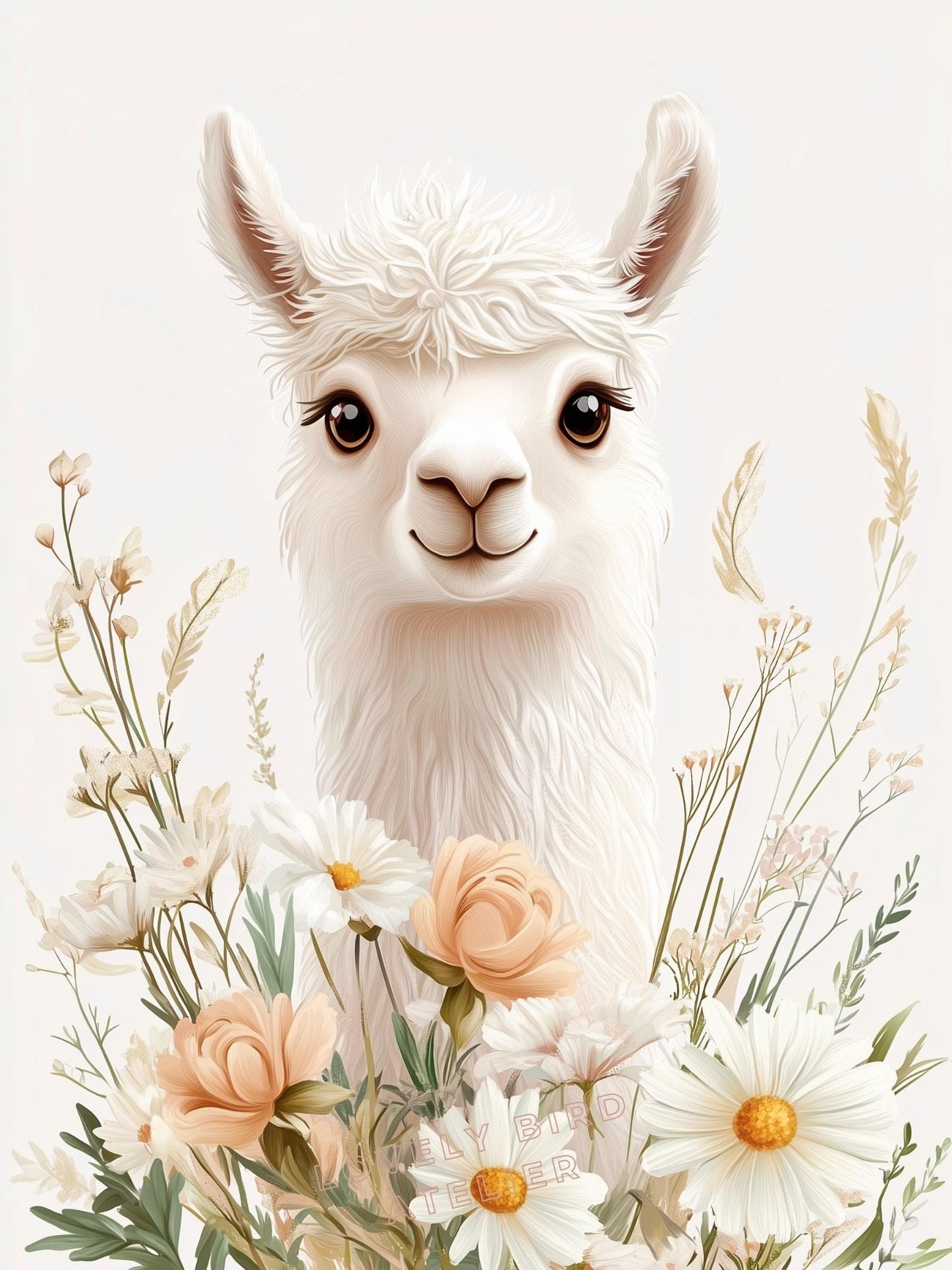 Affiche Lama Fleuri décoration murale chambre bébé enfant.