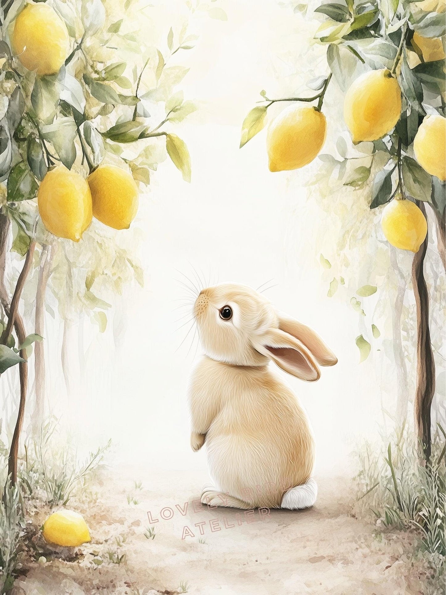 Affiche Lapin & Citronniers décoration murale chambre bébé enfant.