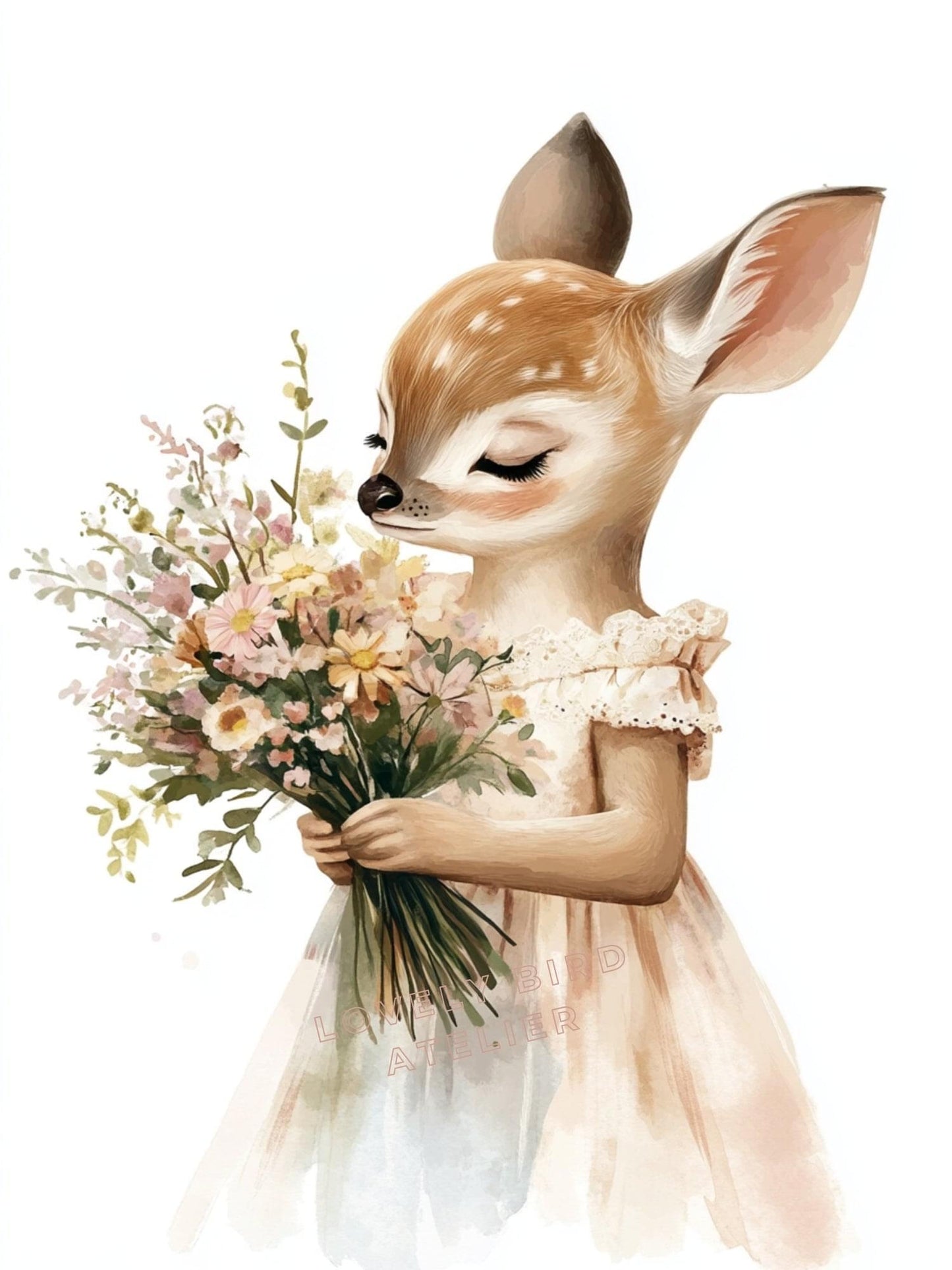 Affiche Biche & Bouquet décoration murale chambre bébé enfant.