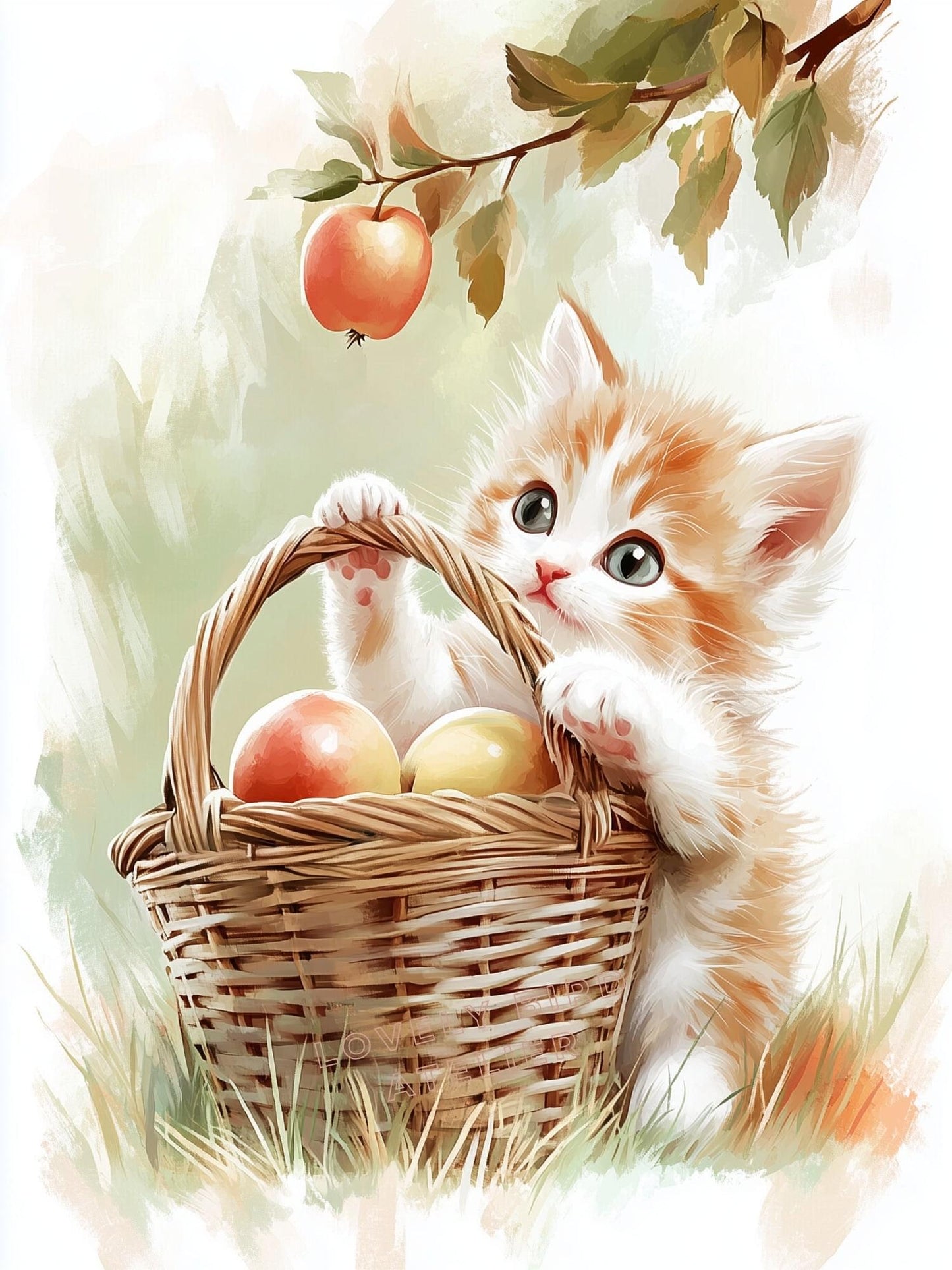 Affiche Chat & Pommier décoration murale chambre bébé enfant.