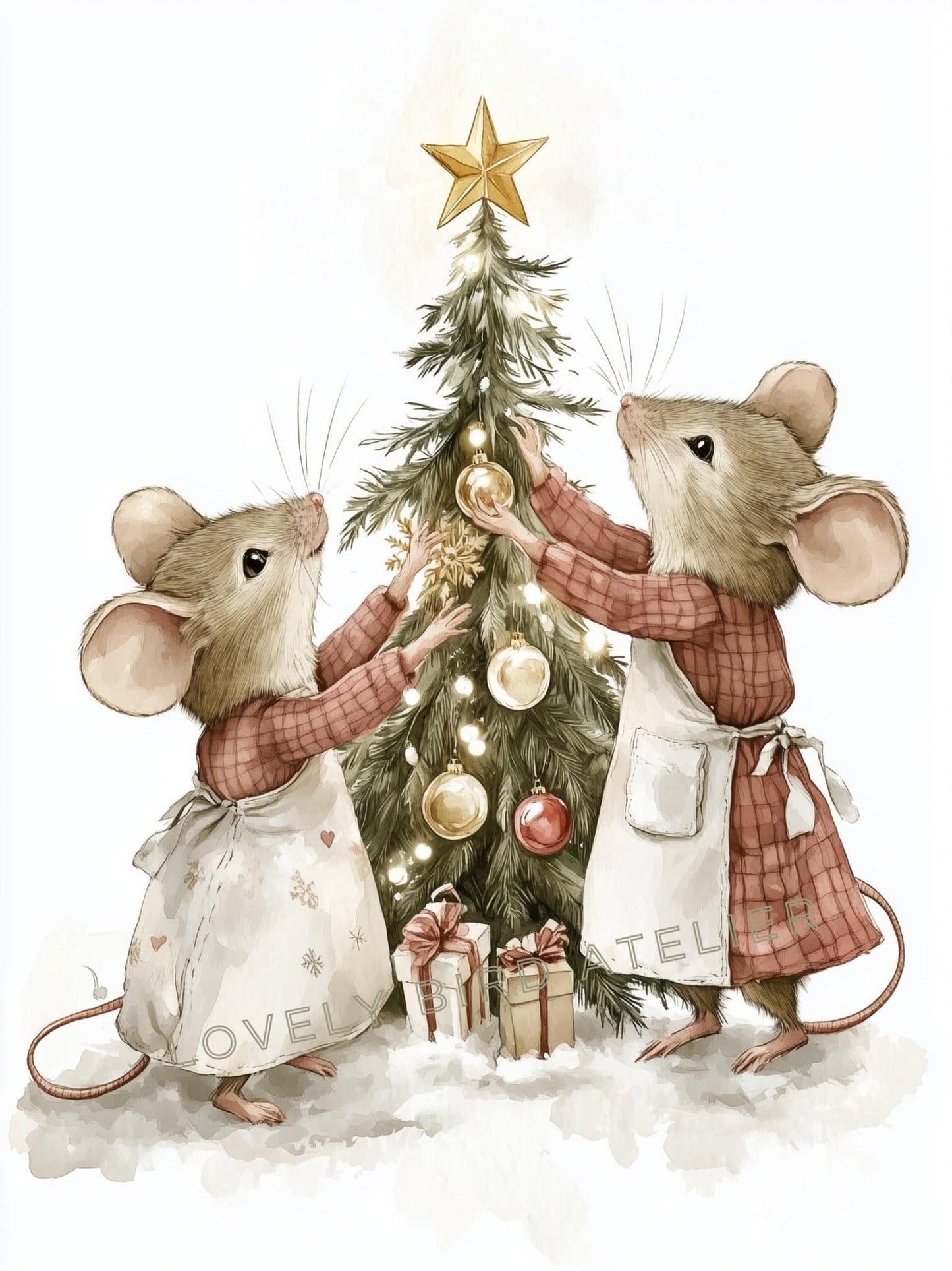 Affiche Souris & Sapin De Noël décoration murale chambre bébé enfant.