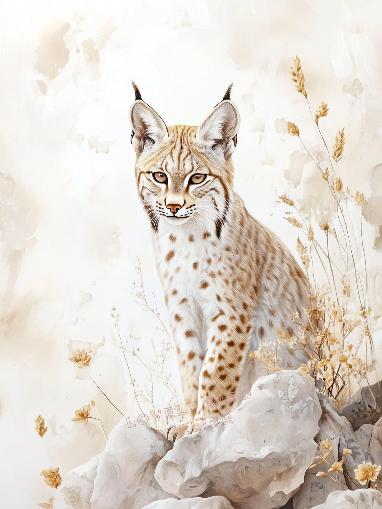 Affiche Lynx & Montagne décoration murale chambre bébé enfant.