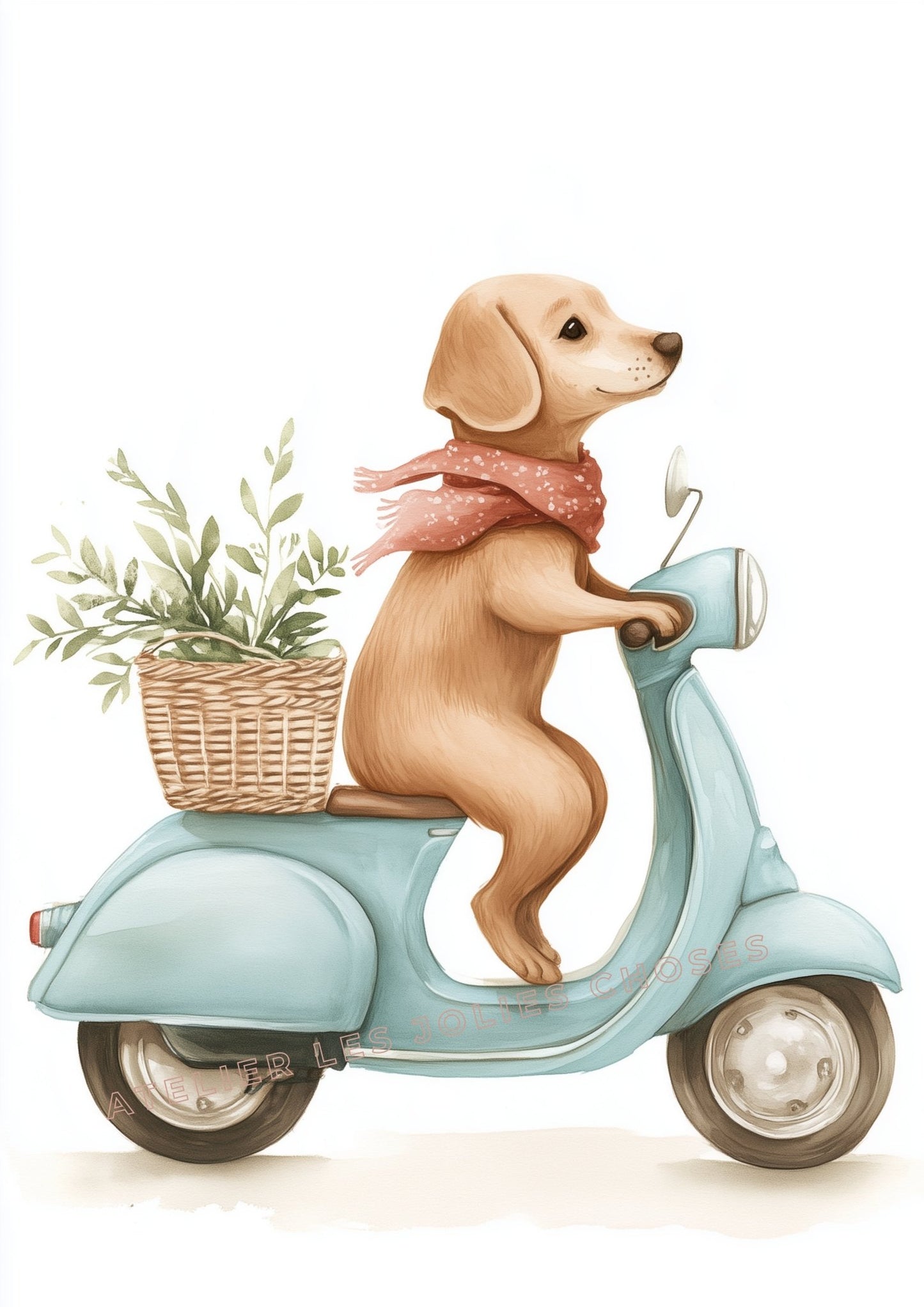 Petit Chien en Scooter décoration murale chambre bébé enfant.