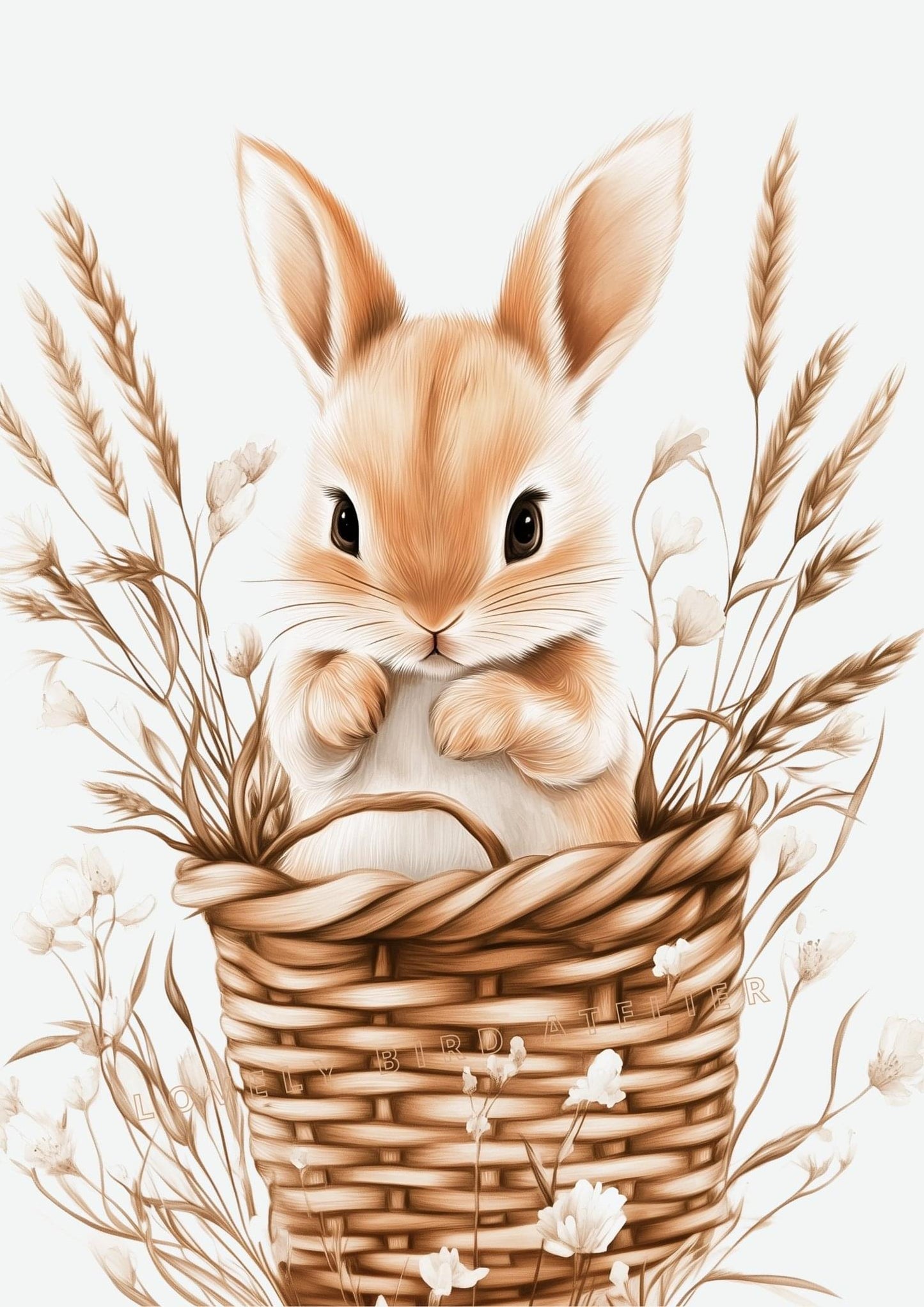 Affiche Petit Lapin & Panier décoration murale chambre bébé enfant.