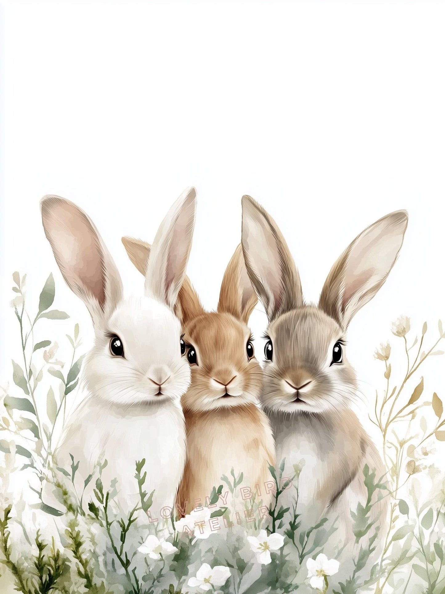 Affiche Le Trio Des Lapins décoration murale chambre bébé enfant.