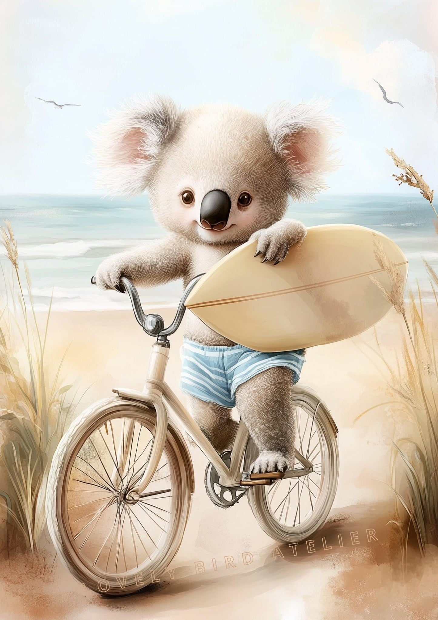 Affiche Koala Surfeur décoration murale chambre bébé enfant.