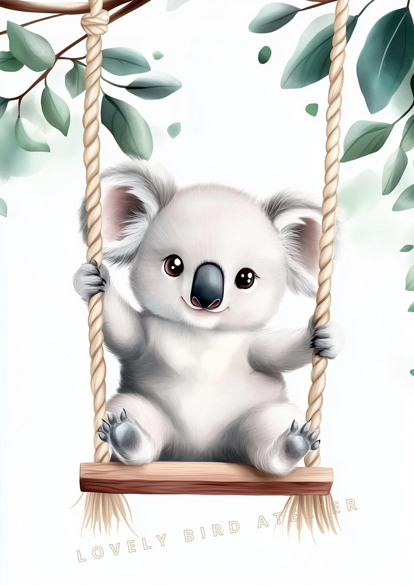 Koala & Balançoire Végétale décoration murale chambre bébé enfant.