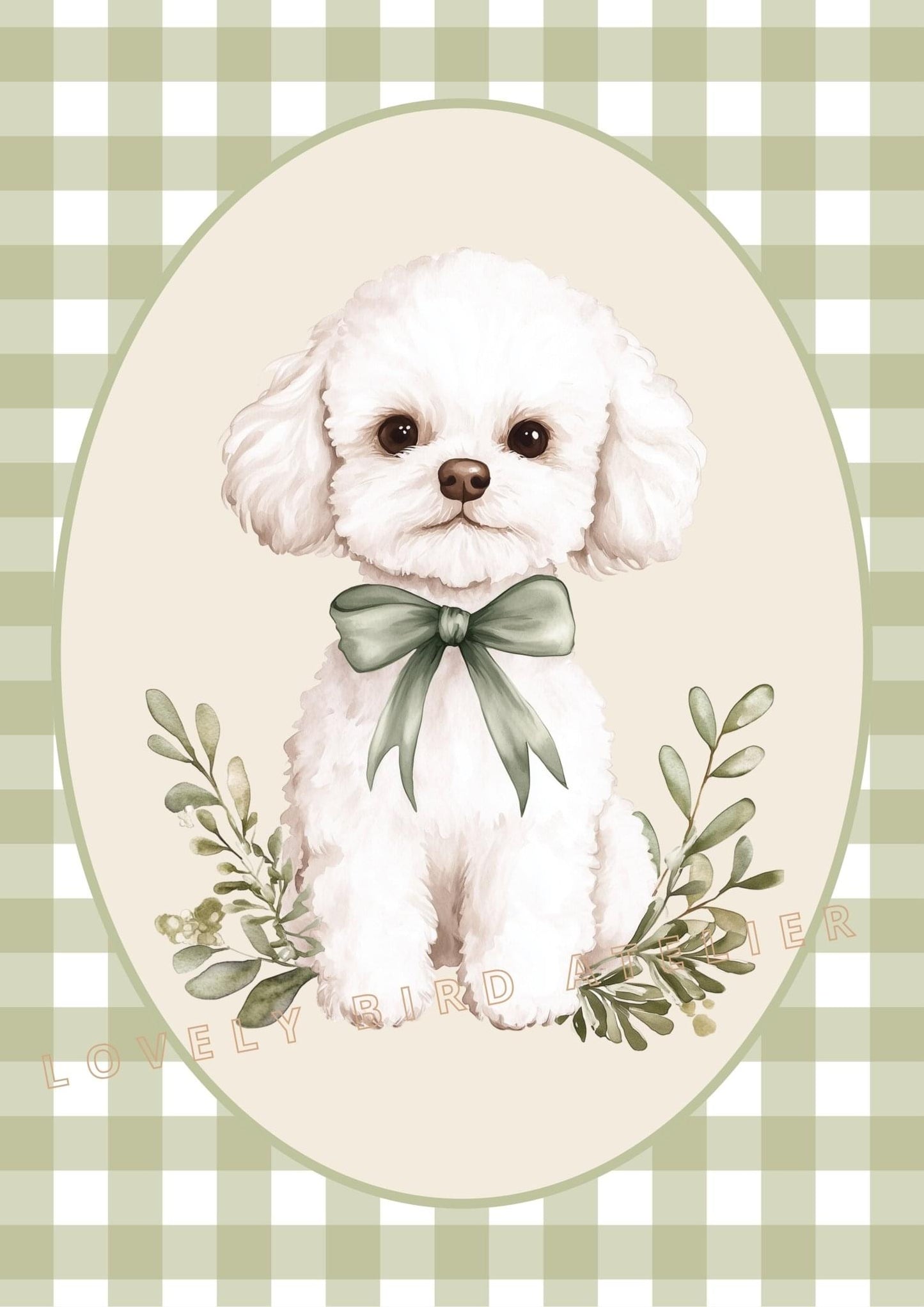 Affiche Petit Chien & Vichy décoration murale chambre bébé enfant.
