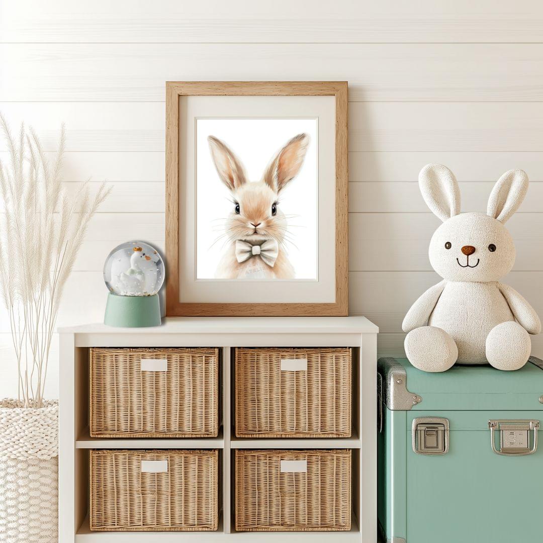Affiche Lapin & Nœud Papillon décoration murale chambre bébé enfant.