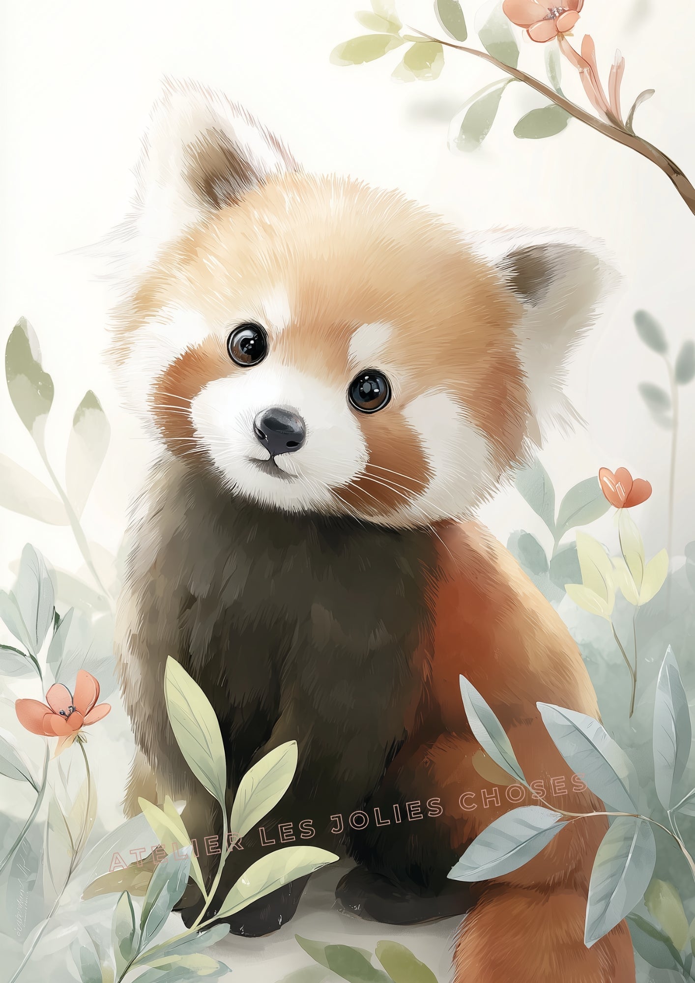Affiche Panda Roux - Petit Vagabond décoration murale chambre bébé enfant.